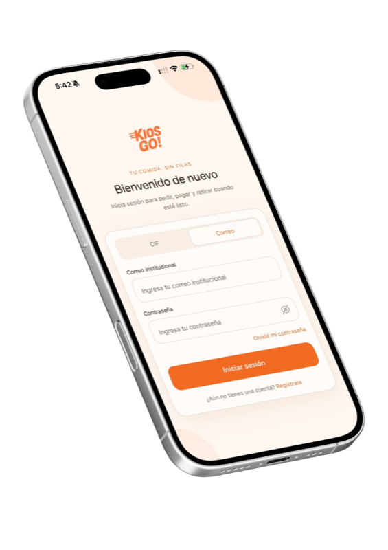 Pantalla de la app KiosGo! mostrando un beneficio